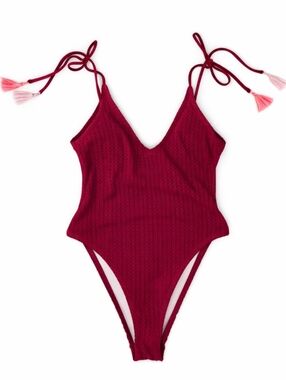Xhilaration Dark Magenta Knit Tassle One Piece Swimsuit Xs